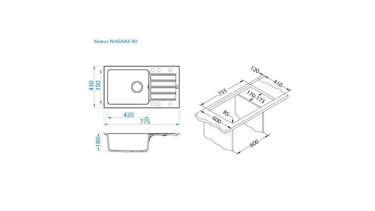 Imaginea Pachet Chiuveta Niagara 90 + Baterie Flexa